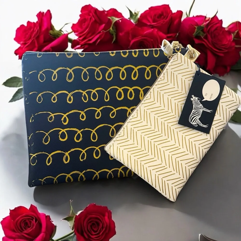Dabney Lee New  Set! Matching Black & Gold‎ Pouch or Cosmetic Bag Set